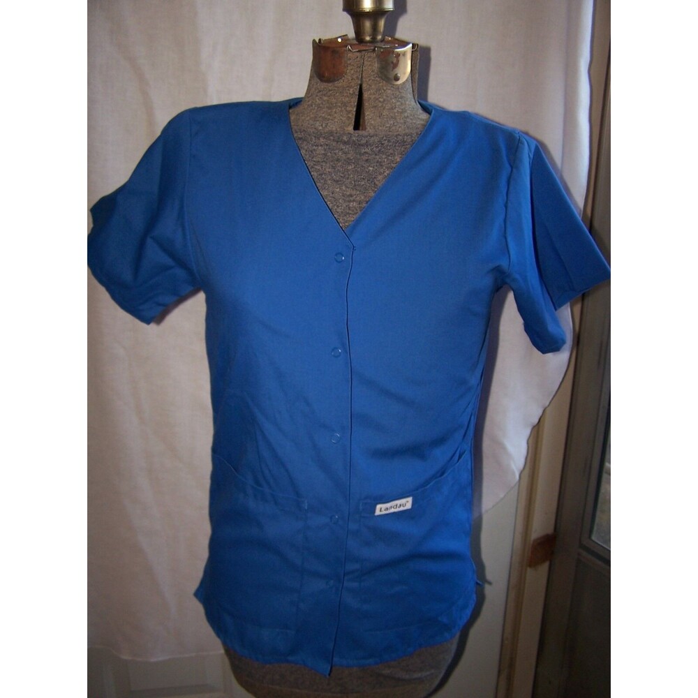 NWOT LANDAU XSMALL STYLE 8232 BLUE SCRUB V-NECK TOP